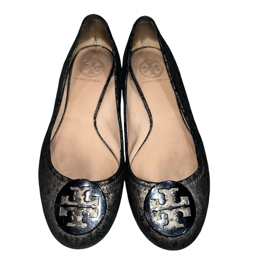 Tory Burch Reva Leopard Metallic Print Leather Ballet Flats Shoes size 7.5
